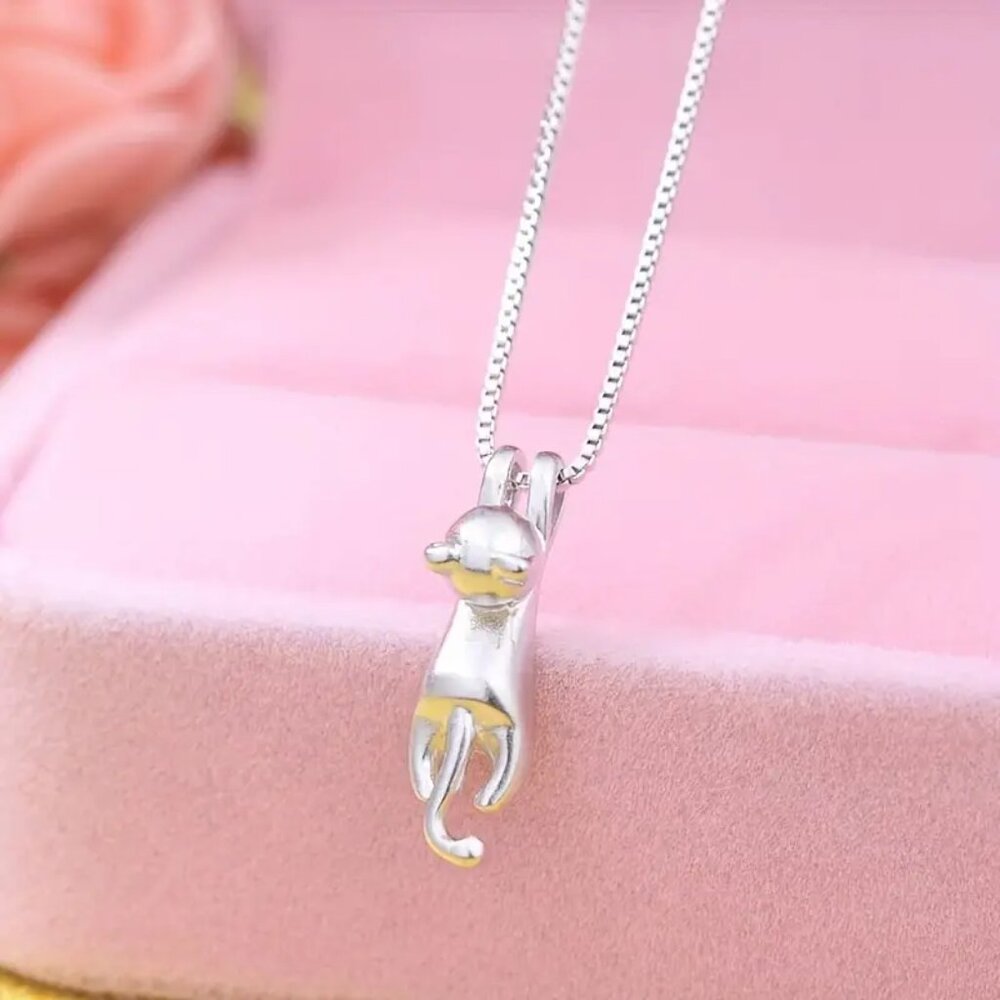 Adorable Sterling Silver Kitten Pendant Necklace